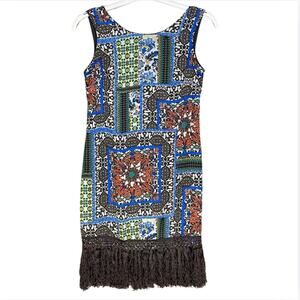 Cato sleeveless dress brown blue lined fringe lightweight party summer size 6